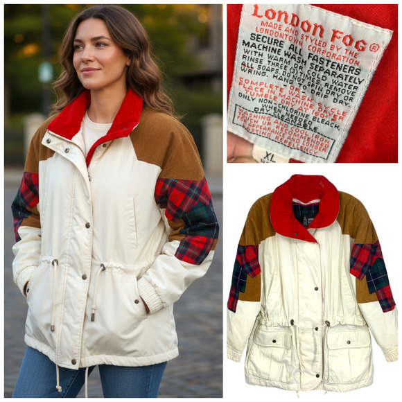 Vintage London Fog Sz XL Patchwork Anorak Ski Jacket Thinsulate Zip Out Liner